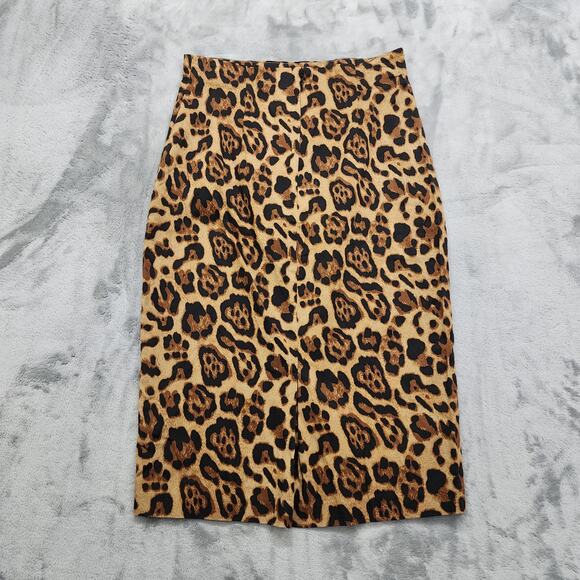 Vintage 90s Newport News Skirt Size 4 Brown Cheetah High Waist Pencil Pinup Vamp - Picture 2 of 7